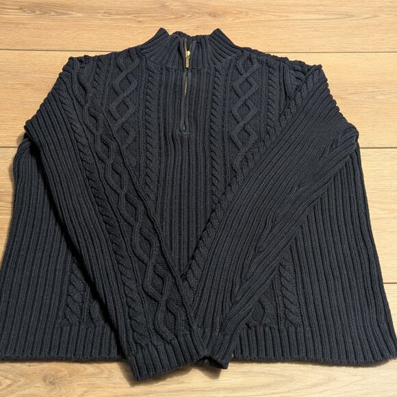 CHAPS 100% Cotton Cable Knit Half-Zip Sweater – Navy Blue (Women's M) - Picture 2 of 7